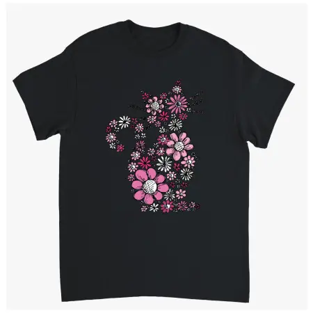 Supercat T shirt med tryck Blommiga katten svart - XL Beställ nu