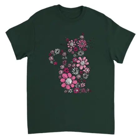 Supercat T shirt med tryck Blommiga katten mörkgrön - 3XL Sista chansen