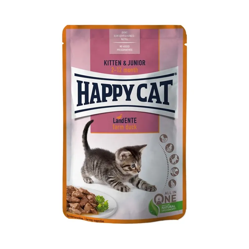 Happy Cat Meat in Sauce Kitten & Junior Duck 85 g Billigare