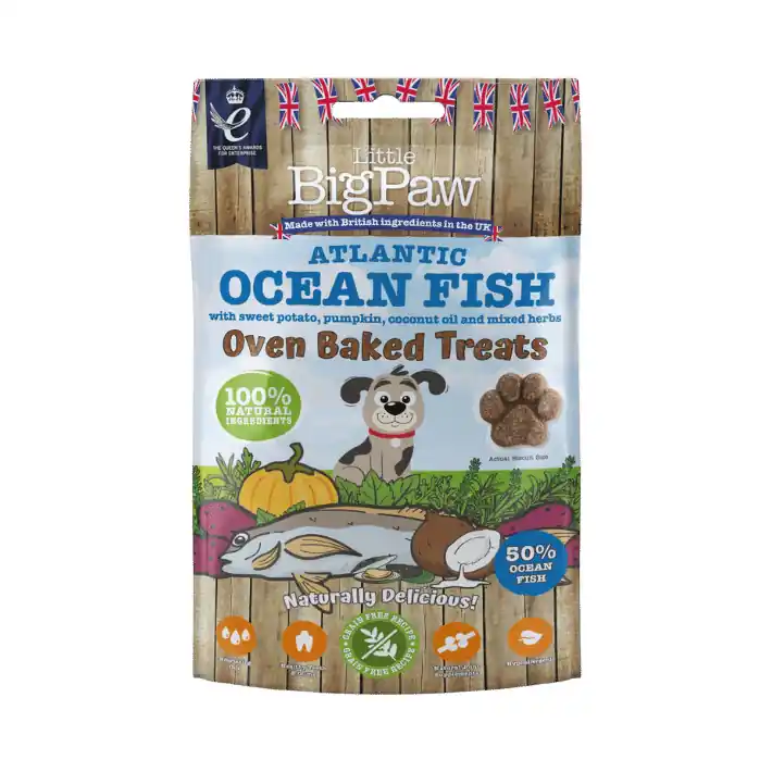 Säker betalning Little BigPaw Oven Baked Treats Ocean Fish, Potato, Pumpkin, Coconut & Herbs 130 g